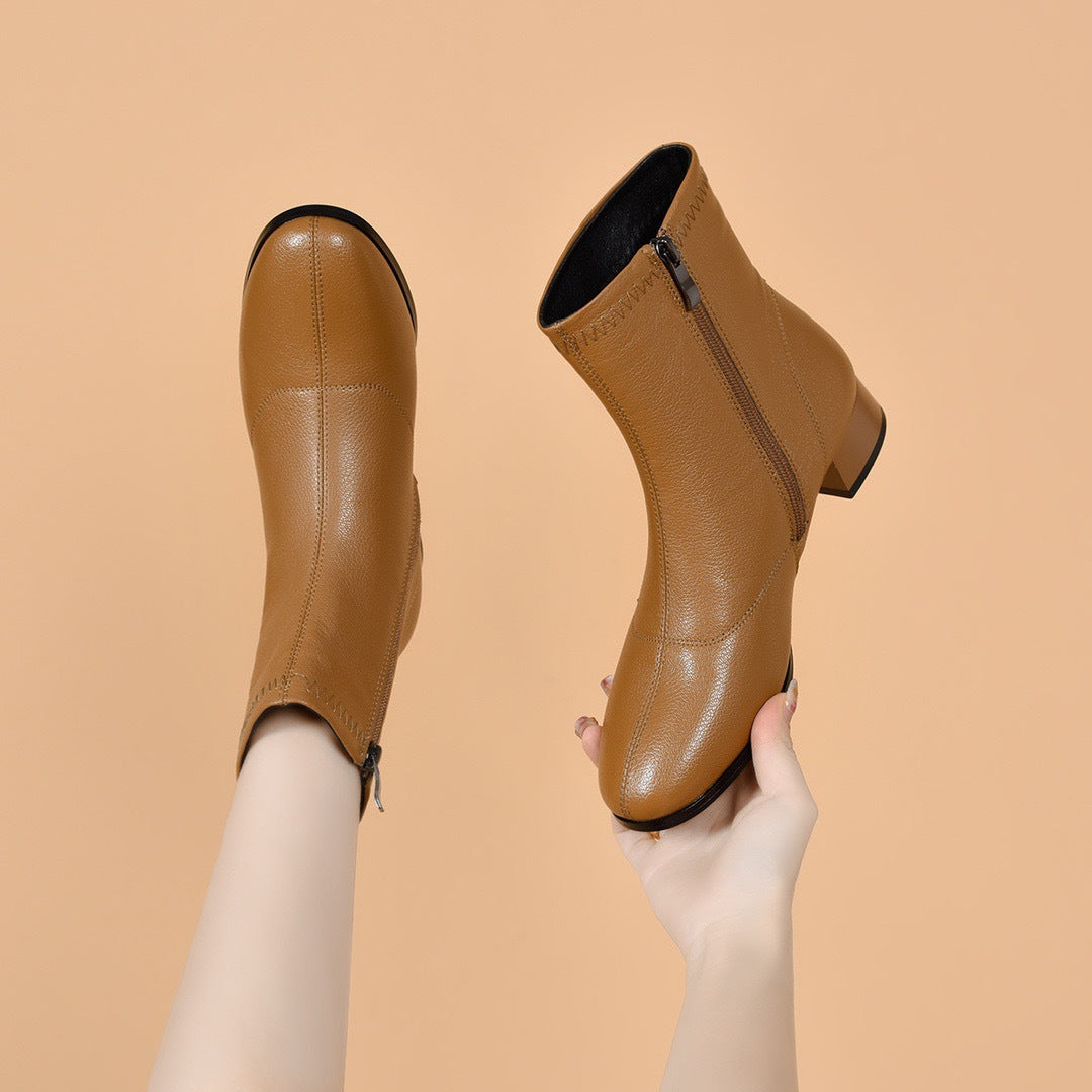 Women's Chunky Sheepskin Single Mid Ankle Veet Padded Soft Women's Leather Boots