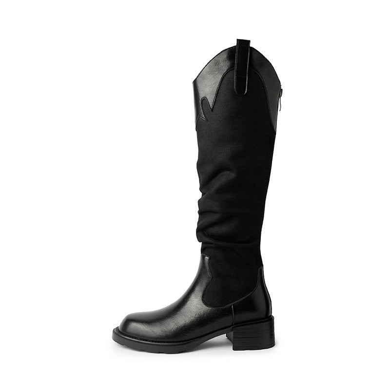 Women's Western Cowboy Riding Plus Veet Below The Knee V Cut Women's Leather Boots
