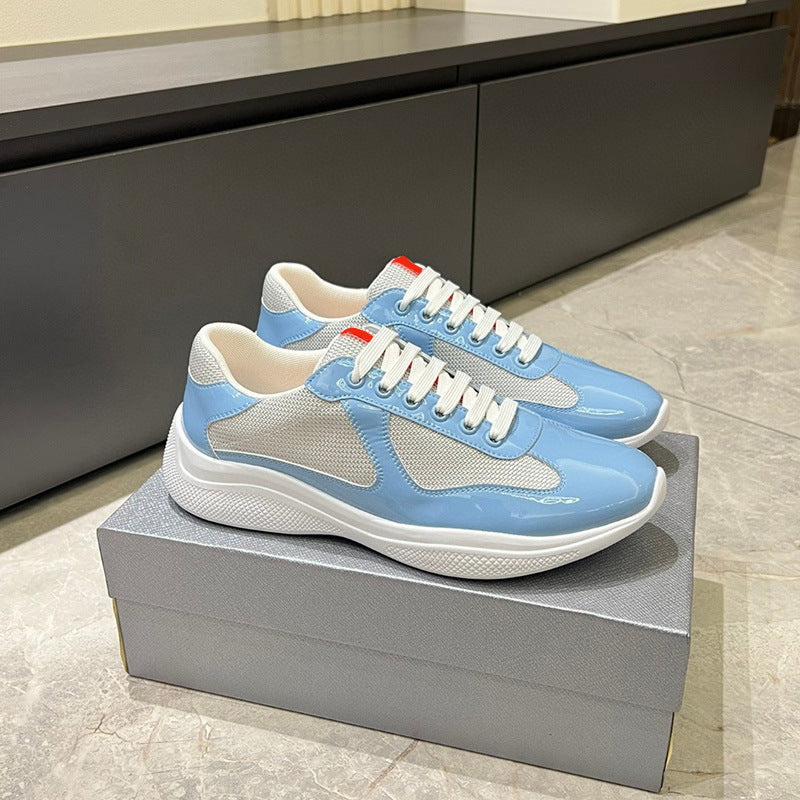 Women's & Men's Fashion Genuine Board Lace Up Cowhide Shiny Men's Shoes