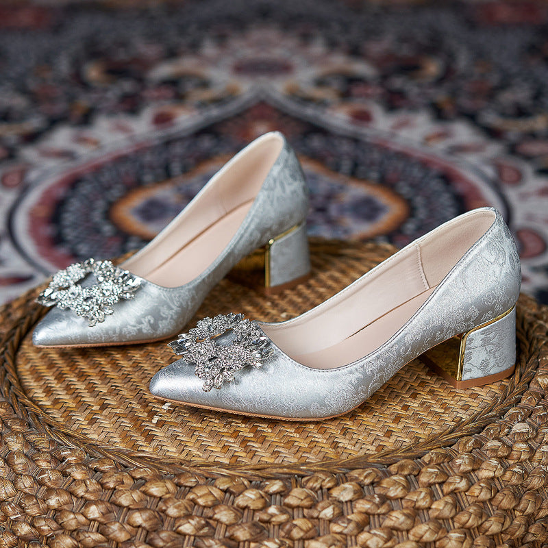 Toe Chunky High Plus Size Sizes Wedding Party Mother-in-law Rhinestone Heels