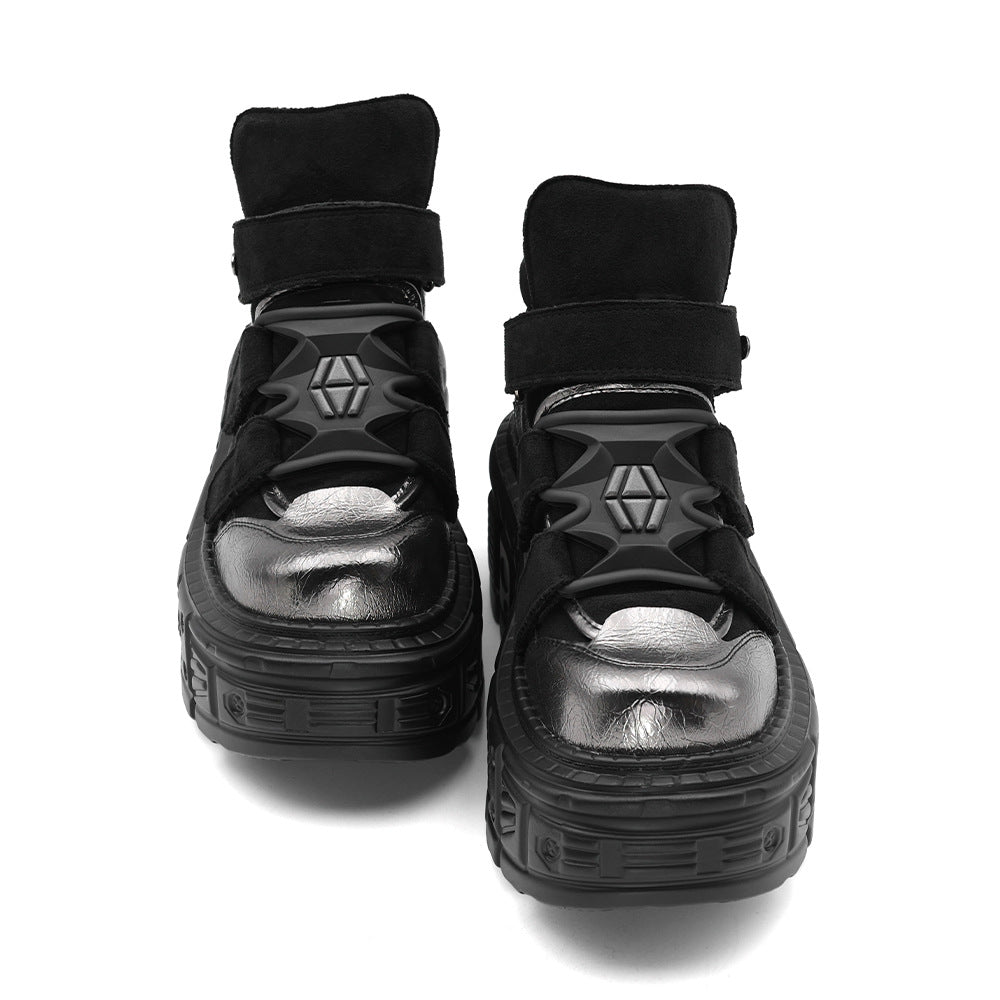 Women's & Men's Platform Punk Muffin Tank Bottom Height Women's Leather Boots