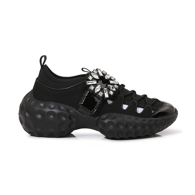 Women's Series Square Diamond Buckle Breathable Mesh Thick Bottom Sneakers