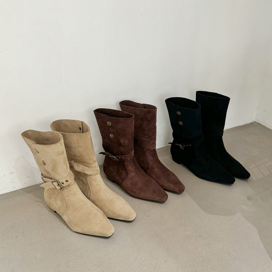 Women's Belt Buckle Two-way Wear Knight Flat Women's Leather Boots