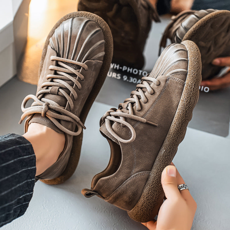 Men's Cowhide Platform Summer Retro Flat Bottom Breathable Men's Casual Shoes