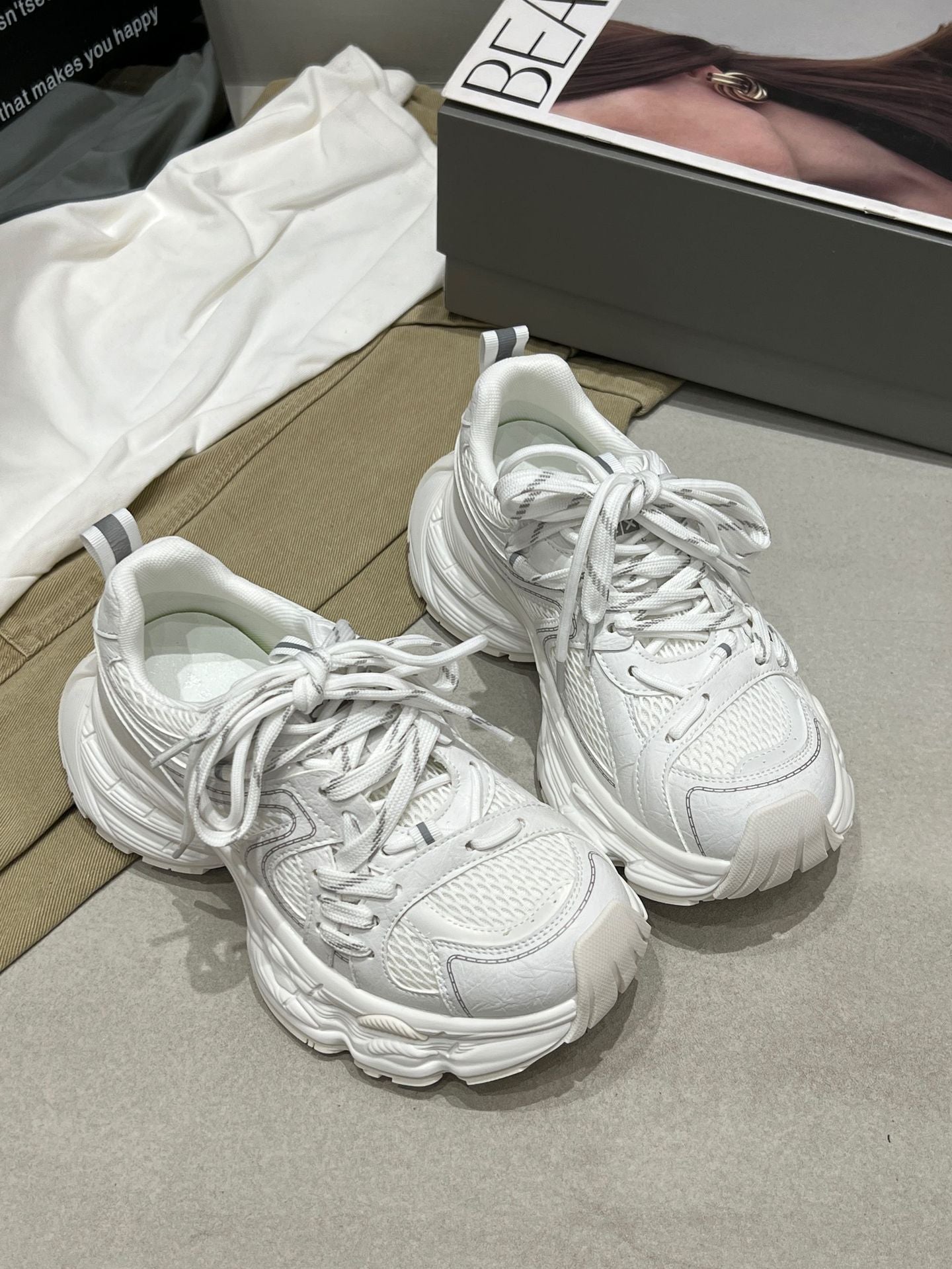 Women's Clunky Spring Mesh Stitching Breathable Lightweight Casual Shoes