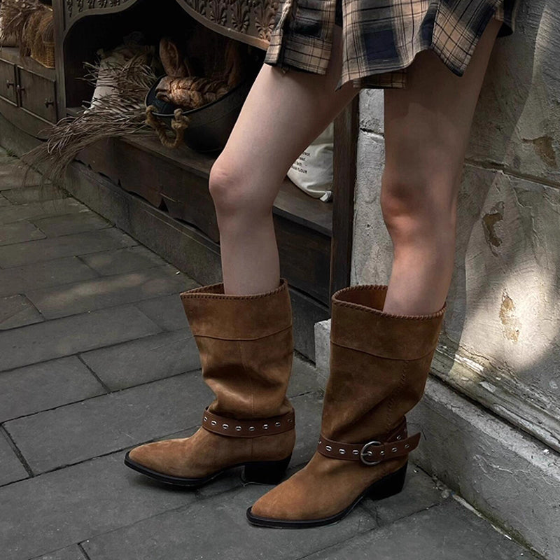 Women's Early Autumn Retro Middle Western Pointed Women's Leather Boots