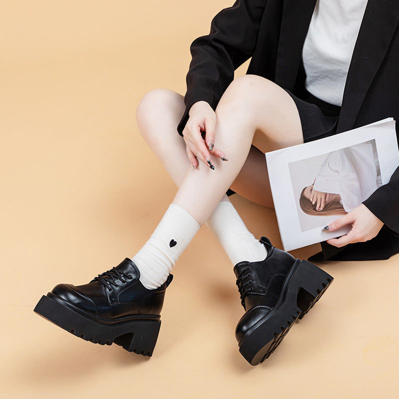 Women's Thick Bottom Chunky Autumn Patent High Leather Shoes