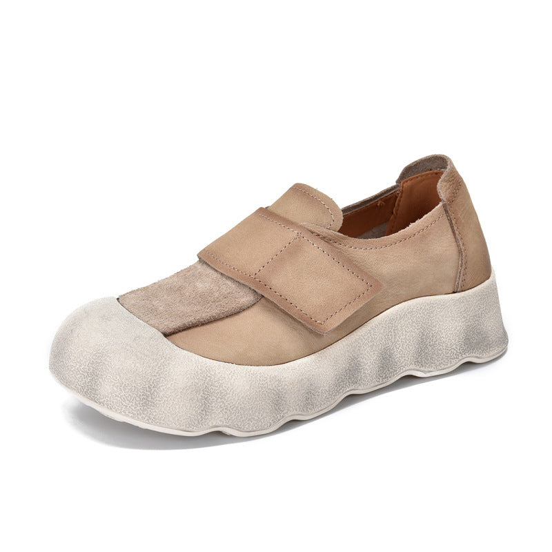 Women's Style Closed Toe Genuine Velcro Deep Mouth Pumps Spring Top Leather Shoes