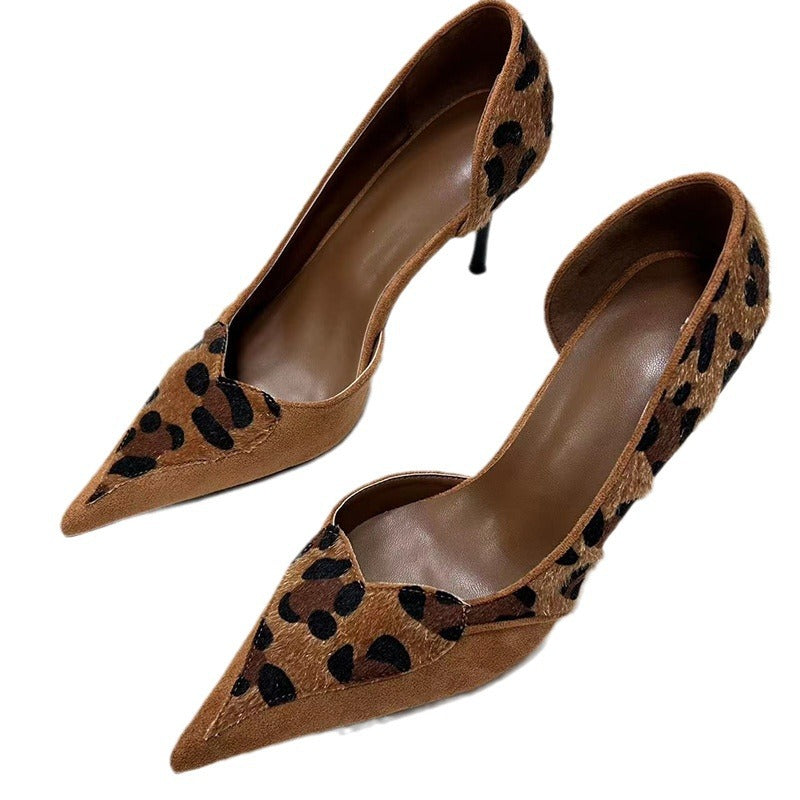 Women's Hot Pointed Leopard Print Spring Shallow Mouth Sexy Stiletto Heels
