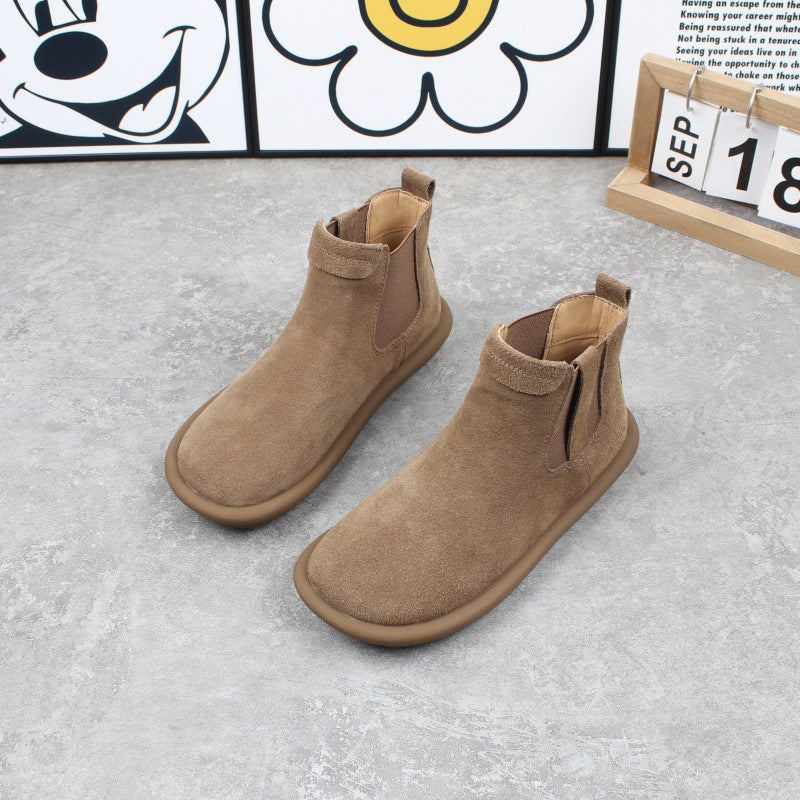 Women's Korean Style Genuine Flat Round Toe Women's Leather Boots