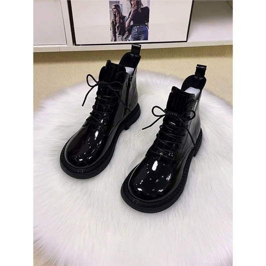 Women's Super Hot Martin Flat Patent Mango Boots