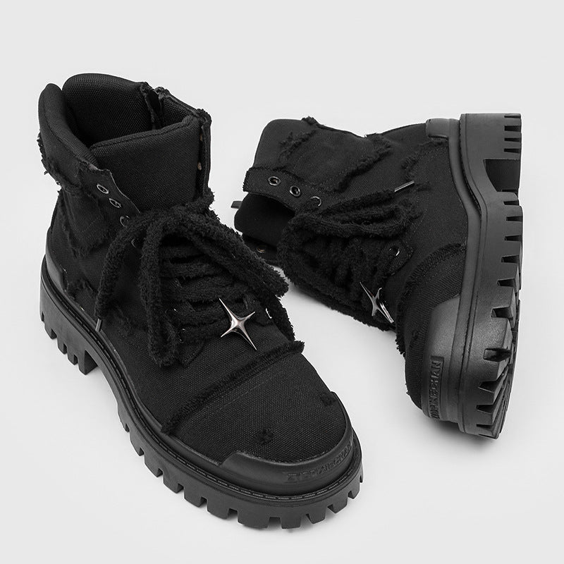 Men's Black Platform Four Stars Derby Commuter Men's Martin Boots