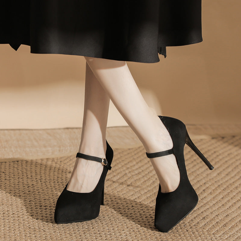One-word With Pointed Toe Stiletto High French Heels