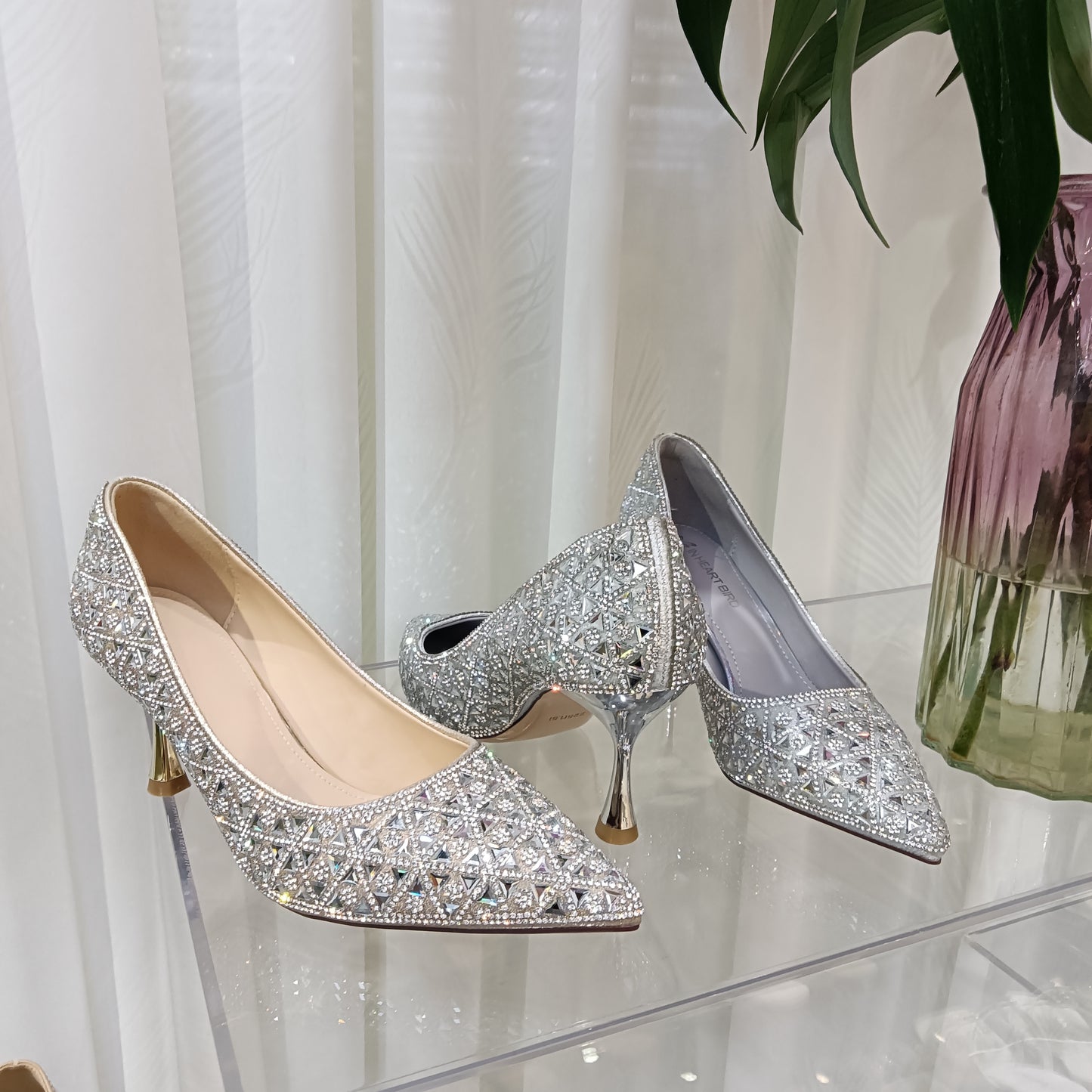 Women's Spring Banquet Dress Sparkling Full Rhinestone Tip In Sier High Women's Fashion Shoes