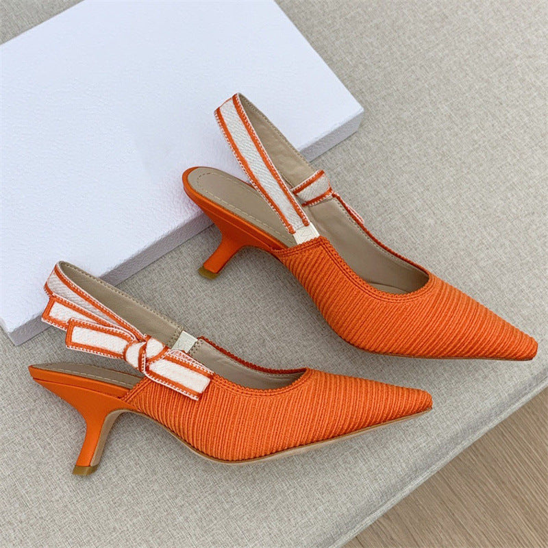Women's Letters Ribbon Bow Closed Toe French Style Cat Pointed High Heeled Sandals