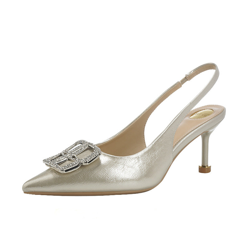 Women's Rhinestone Letters Pointed Toe Stiletto Elegant Sandals