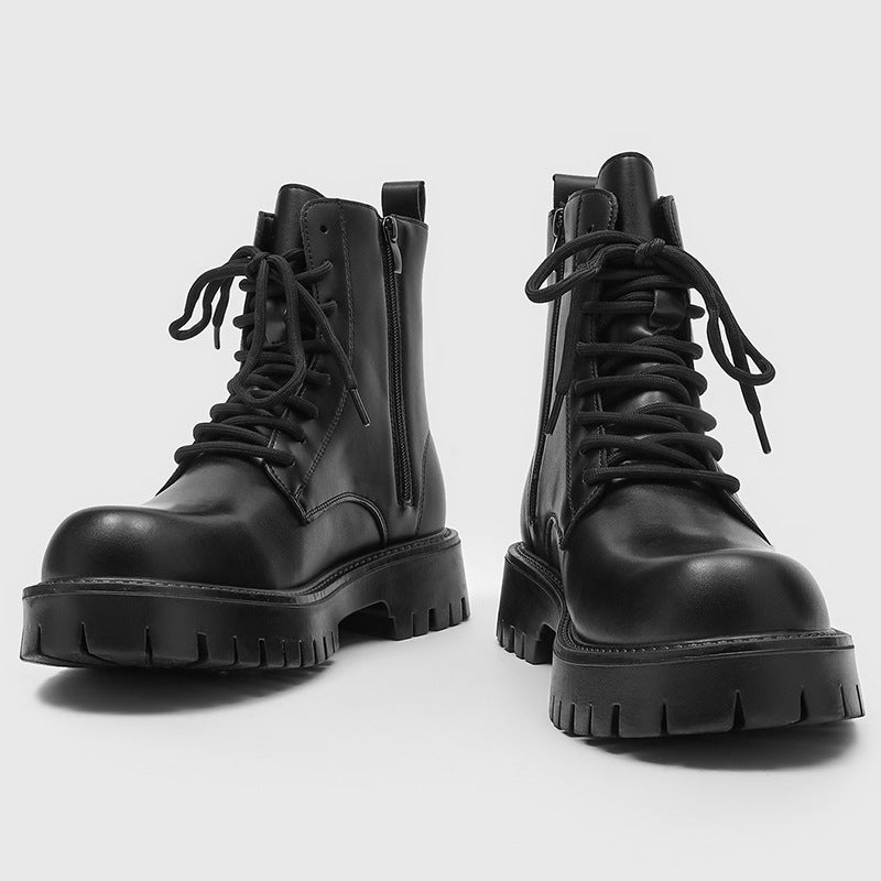 Men's Zipper Black Martin Platform Increased British Style Boots