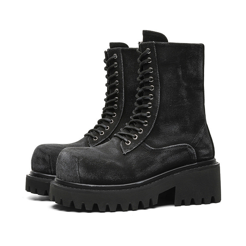 Men's Thick Bottom Distressed British Style Flat Motorcycle Boots
