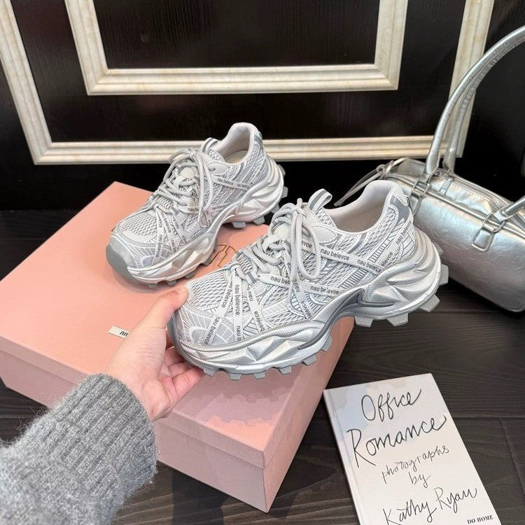 Heightened Daddy Platform Mesh Surface Breathable Casual Shoes