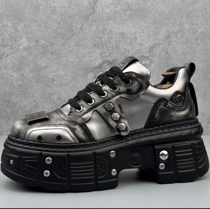 Men's Cowhide Art Metal Punk Platform Dad Retro Men's Casual Shoes