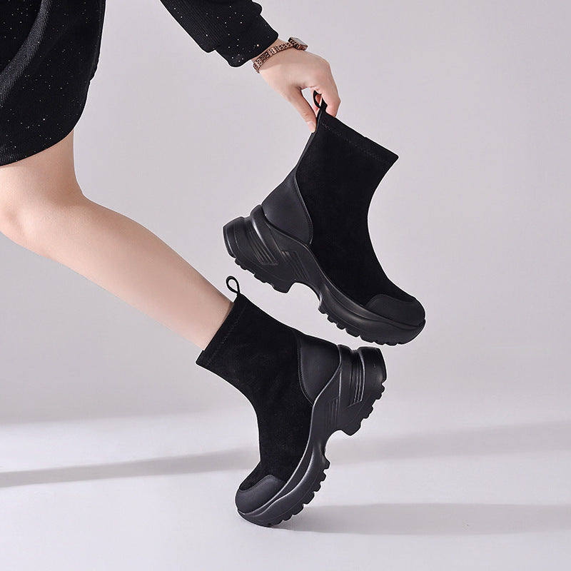 Women's Veet Cocoa Dolphin Free Retro Stretch Thick Bottom Women's Leather Boots