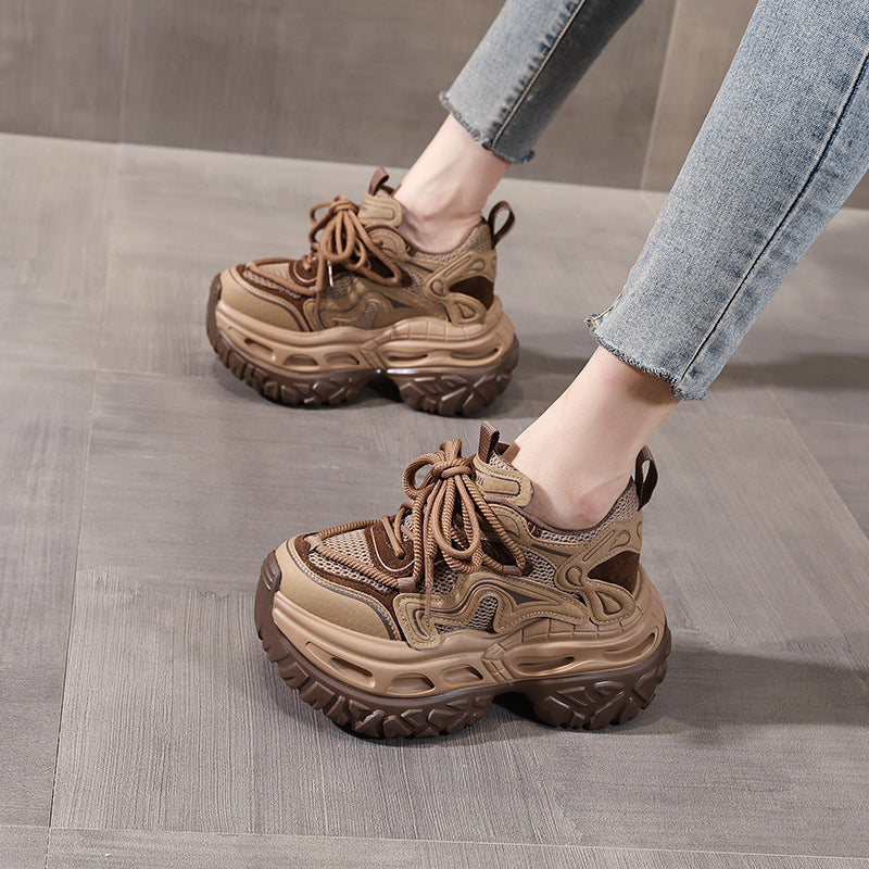 Women's Platform Height Increasing Insole Mesh Autumn Muffin Daddy Sports Casual Shoes