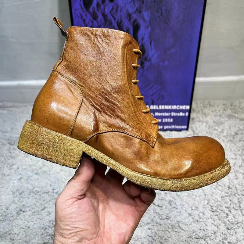 Men's Retro Washed Horse British Style Round Toe Platform Men's Martin Boots