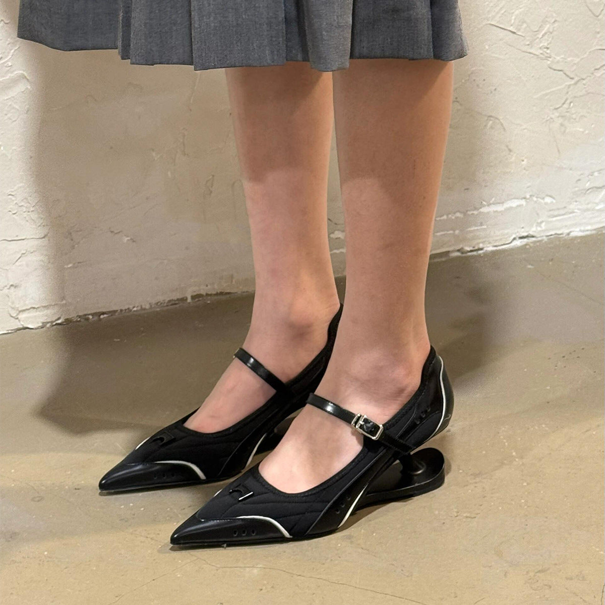 Women's Niche Design Suspension Pointed High Summer Black Buckle Mary Women's Fashion Shoes