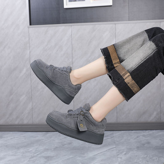 Round Head Breathable Gray Thick Sole Increased Trendy Casual Shoes