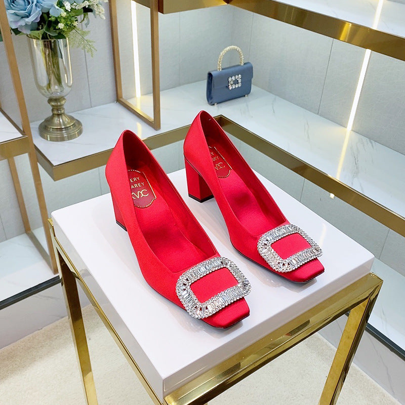 Women's Buckle Satin High Shallow Mouth Temperament Women's Fashion Shoes