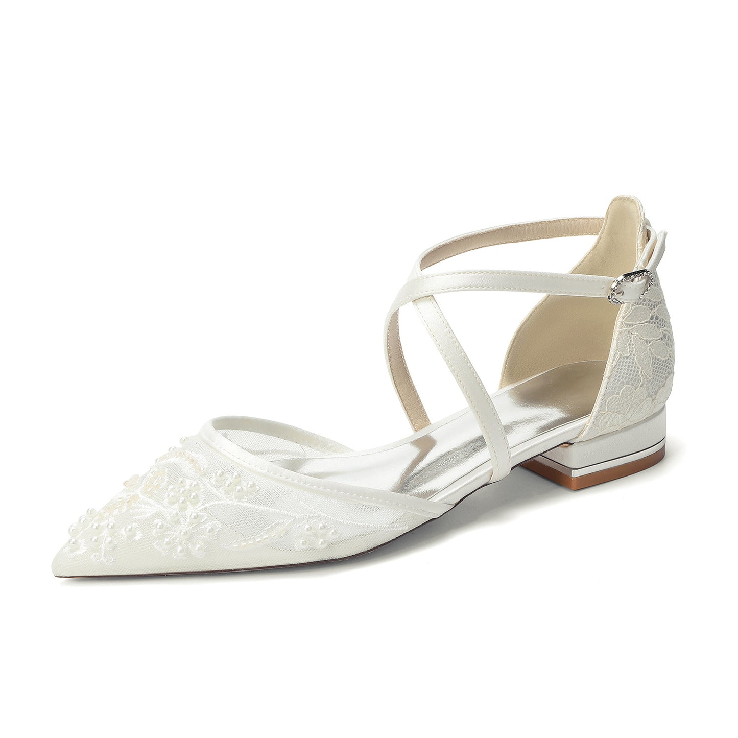 Women's Pointed Pearl Embroidered Cross Strap Wedding Women's Fashion Shoes