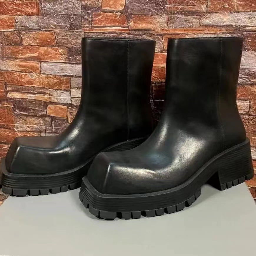 Women's & Men's Squared Head Platform Chelsea Niche Ankle Women's Leather Boots