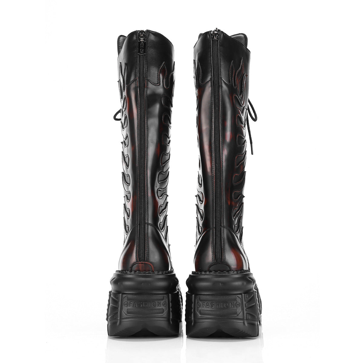 Thick Bottom Punk Black Flame Personality Tide Women's Leather Boots