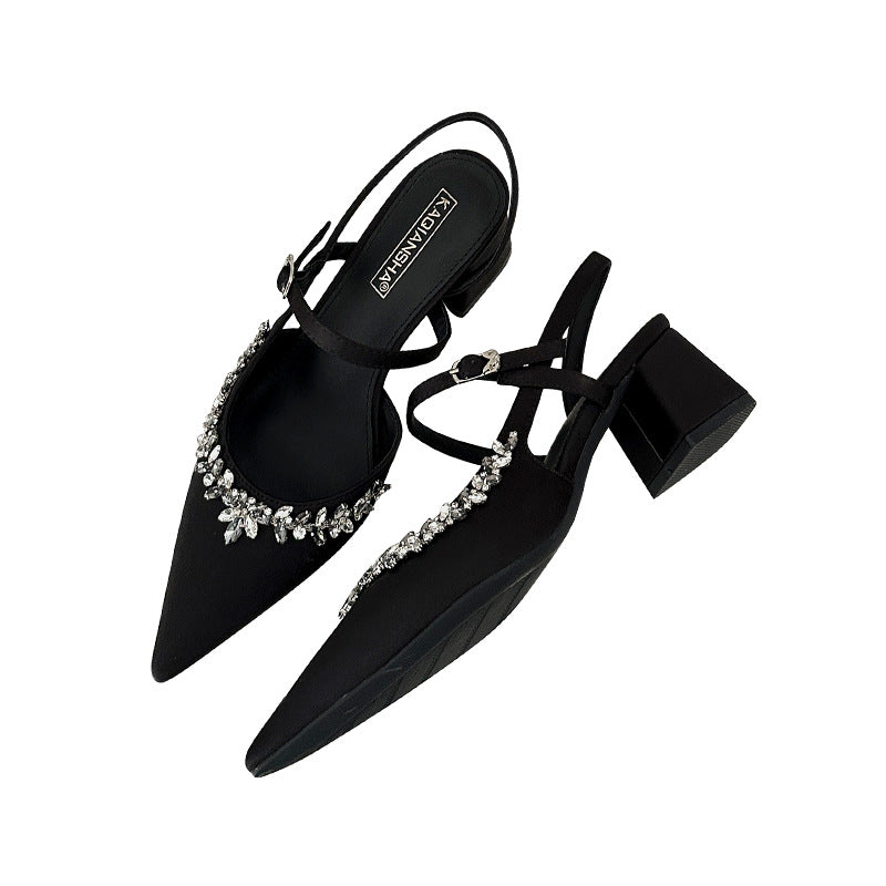 Women's Toe Rhinestone High Stiletto Champagne Strap Heels