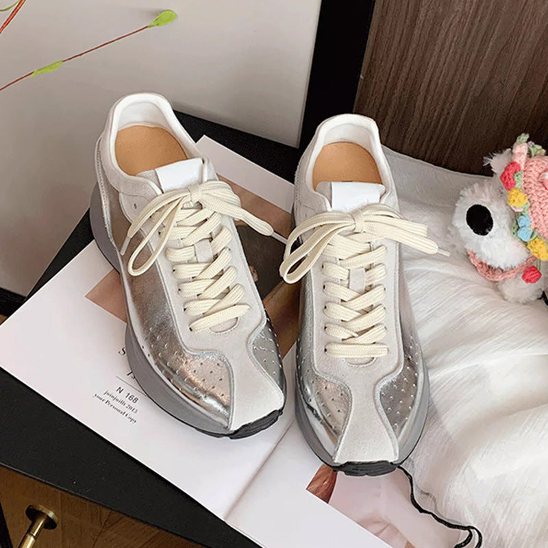 Women's Classic Style Platform Inner Height Increasing German Training White Sports Casual Shoes