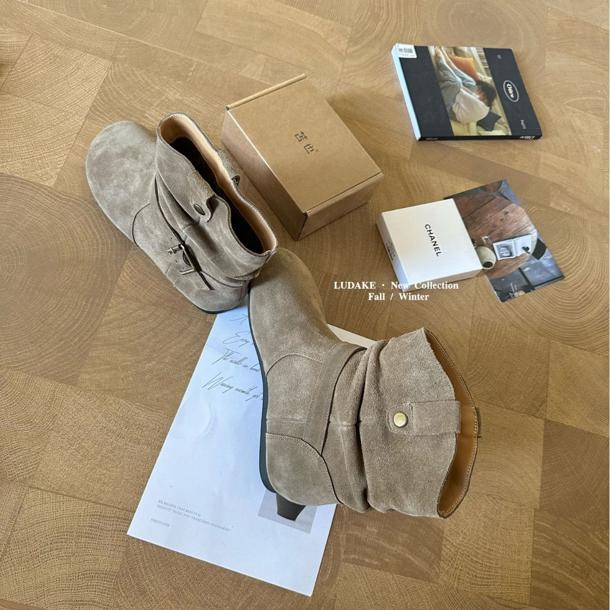 Women's Style Two-way Thin Low-cut Fashion Slip-on Women's Leather Boots