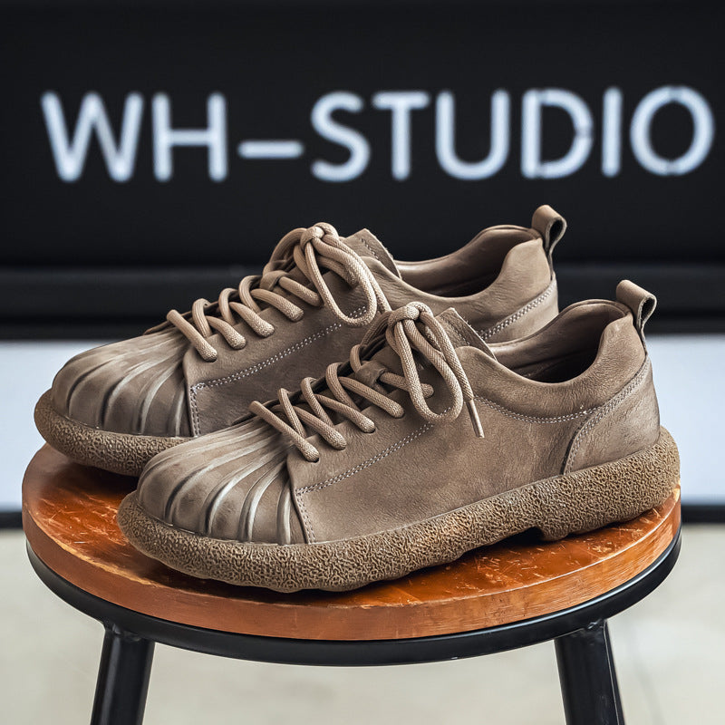 Men's Cowhide Platform Summer Retro Flat Bottom Breathable Men's Casual Shoes