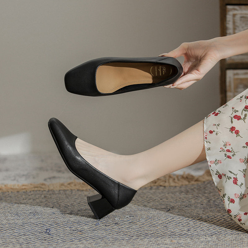 Version French Style Genuine Glove Female Flat Square Toe Gentle Women's Fashion Shoes