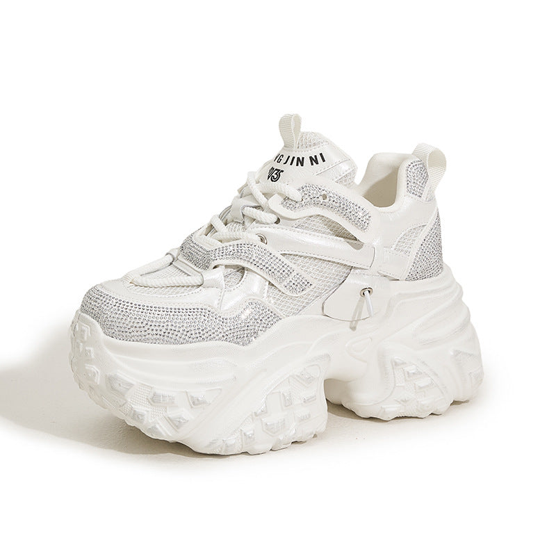Women's Spring Breathable Mesh Diamond Fashion Height Women's Sports Shoes