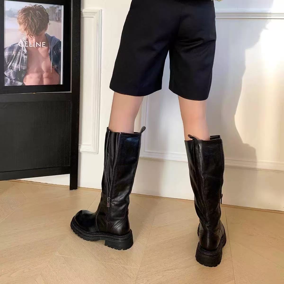 Women's Pick Leg Circumference High Fat Thick Raise The Bottom Black Boots
