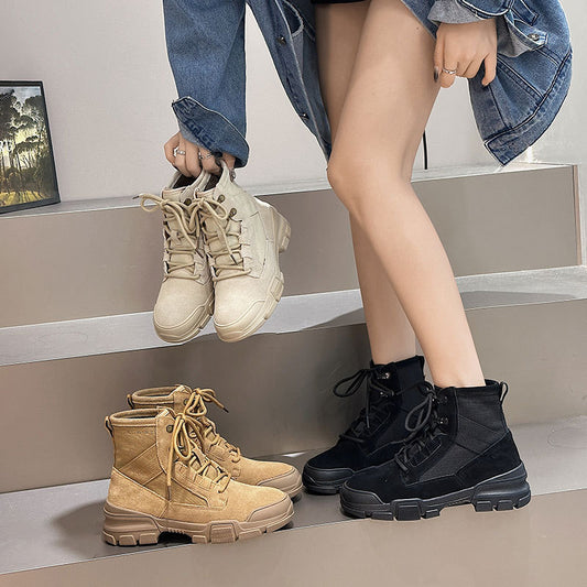 Women's & Men's Martin Autumn Genuine Platform Ankle Hiking Outdoor Women's Leather Boots