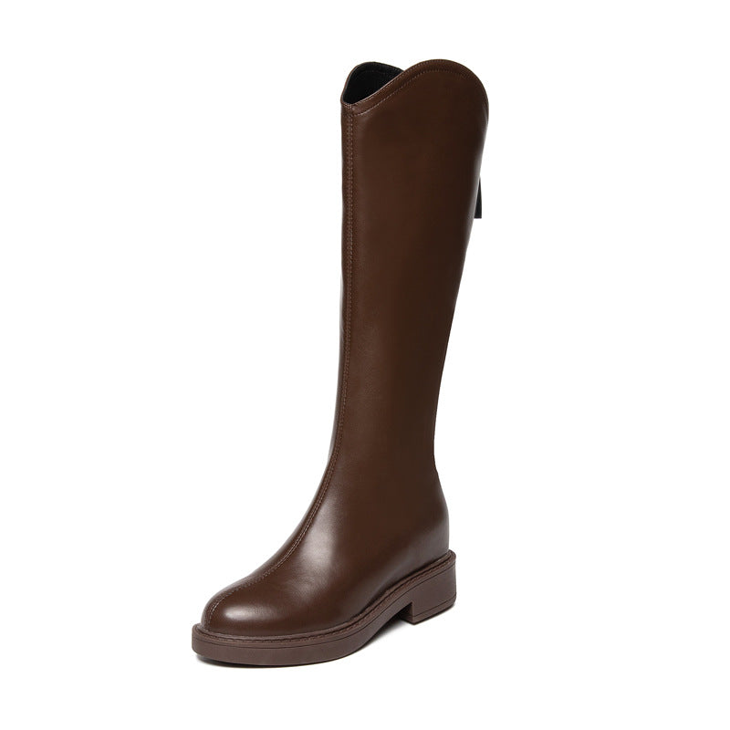 Small Height Increasing Insole Knight Female Autumn Below The Knee Women's Leather Boots