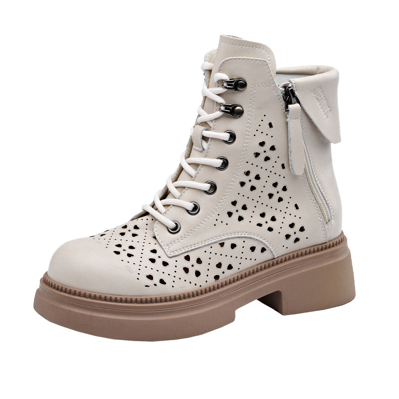 Women's Authentic Hollow Out Martin Thick-soled Korean Women's Leather Boots