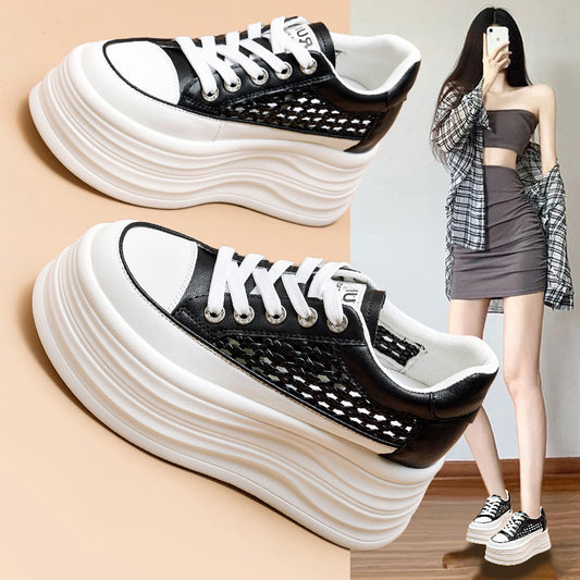 Women's Platform White Summer Weaving Hollow Versatile Women's Casual Shoes