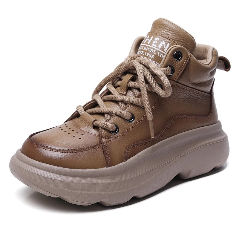 Women's Mom Retro Lace Up Round Toe High Top Ankle Single Boots