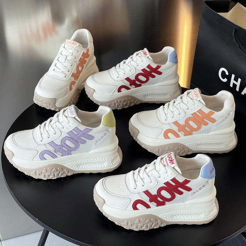 Women's Increasing Insole Forrest Gump White Platform Leisure Sports Fleece-lined Sneakers