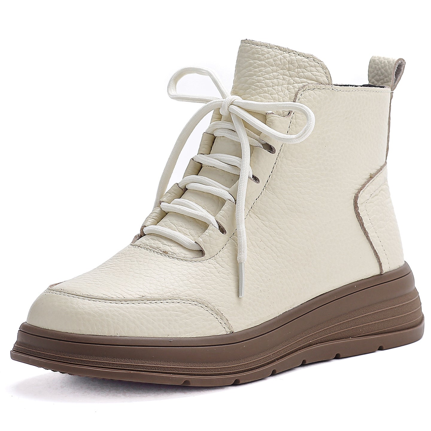 Women's Retro Lace Up Short Wedge Platform Round Head Boots