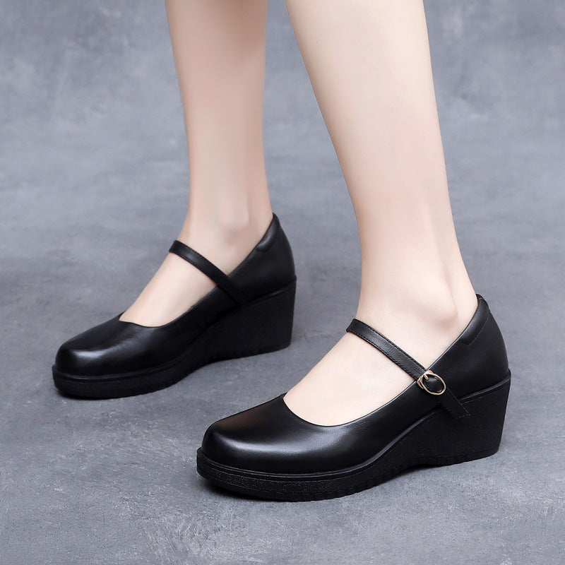 Women's Jane Round Toe Strap Small Size Wedge Height Women's Casual Shoes