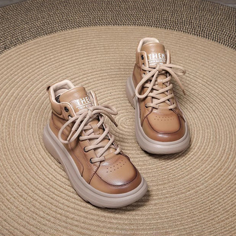 Women's Mom Retro Lace Up Round Toe High Top Ankle Single Boots