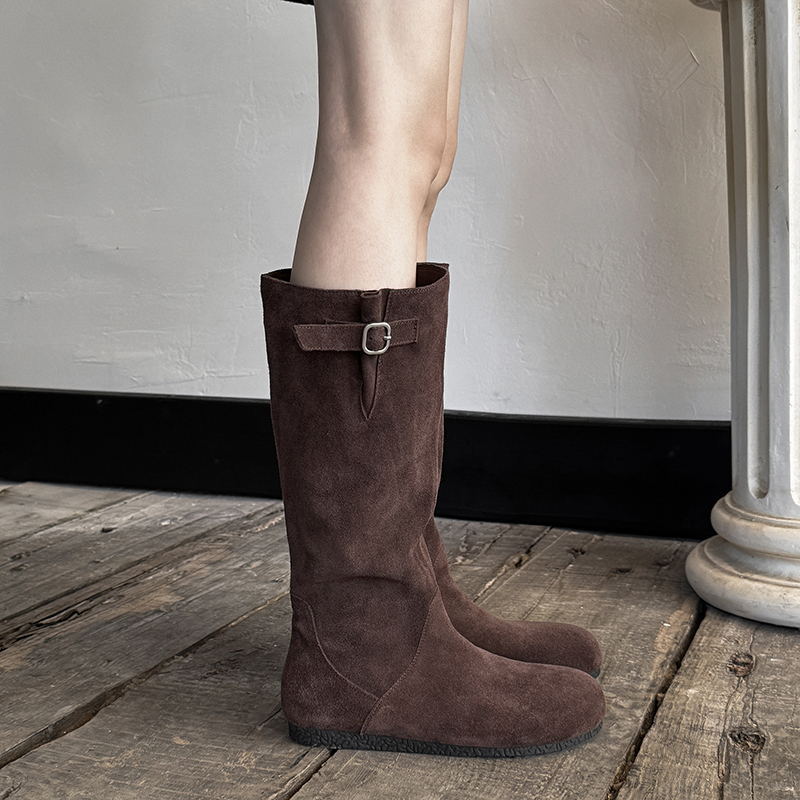 Women's The Knee Small Pile Style Slim Women's Leather Boots